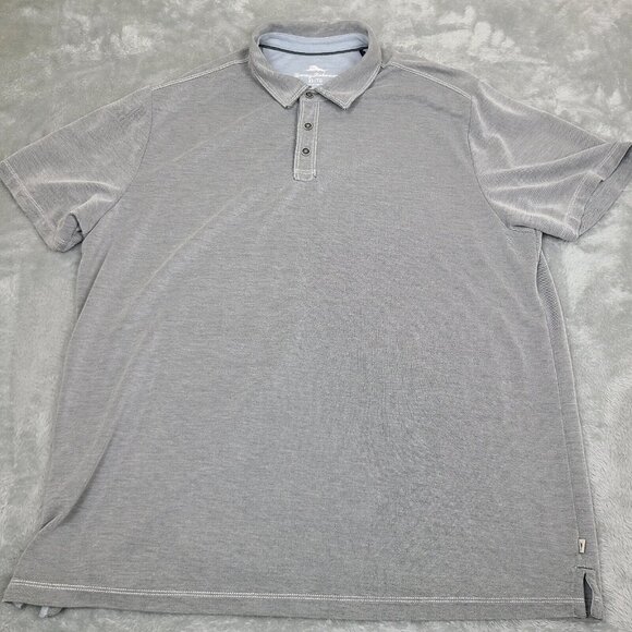 Tommy Bahama Shirt‎ Mens XL Grey Short Sleeve Polo Embroidered Tencel Blend - Picture 1 of 10